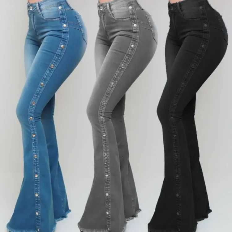 Jeans High Waist Strecth Denim Flare Pants Women Vintage Trousers Buttons Denims Streetwear 2024 Autumn Female Floor Length Z250910