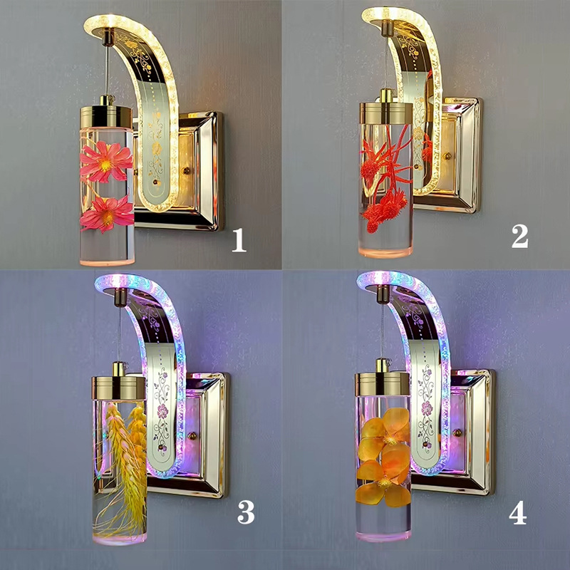 Real Dried Flower Acrylic Wall Lamp - Square Base Design Indoor Decorative Lighting for Bedroom Entryway Corridor Customizable flowers-FX
