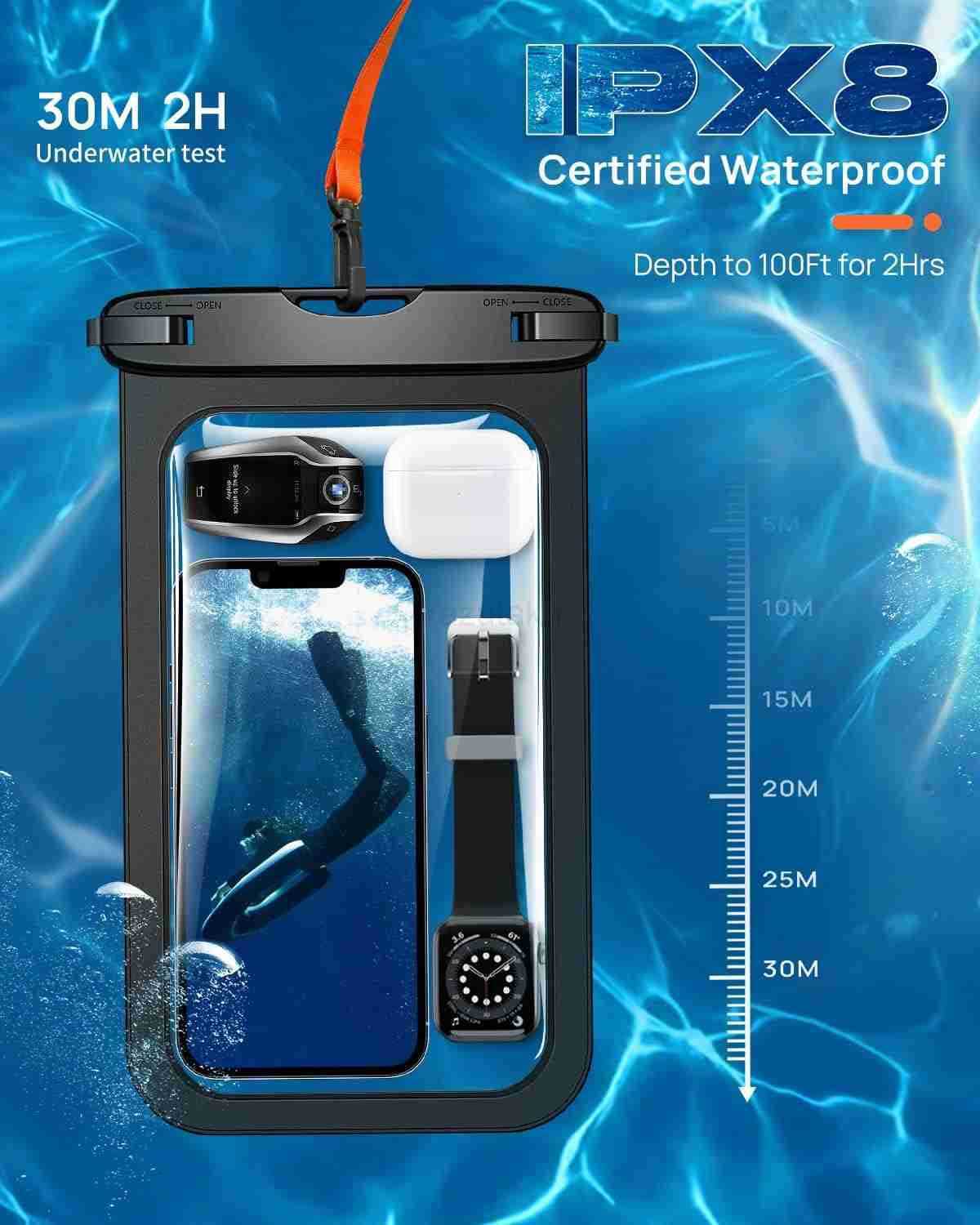 105 Large Waterproof Phone Pouch 2 Pack Universal IPX8 Waterproof Dry Bag with Lanyard for iPhone 16 15 14 Pro Max S25 S24 S23 Ultra S24 FE Pixel 9A Z