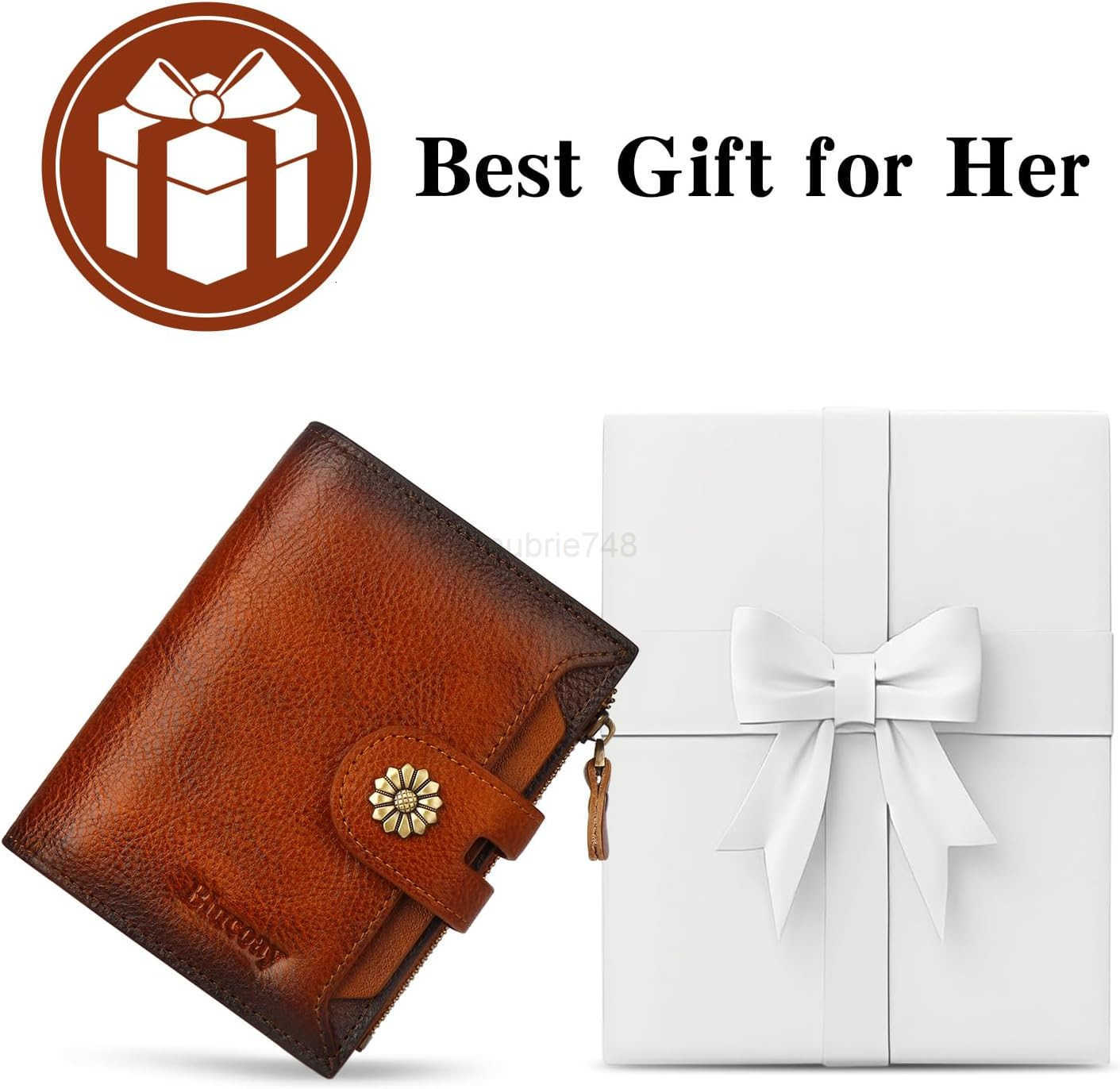 Wallet WomenRFID Blocking Leather Womens Wallet Bifold Compact Card Holder Small Wallet for Women with Removable ID Window BrownZ250910