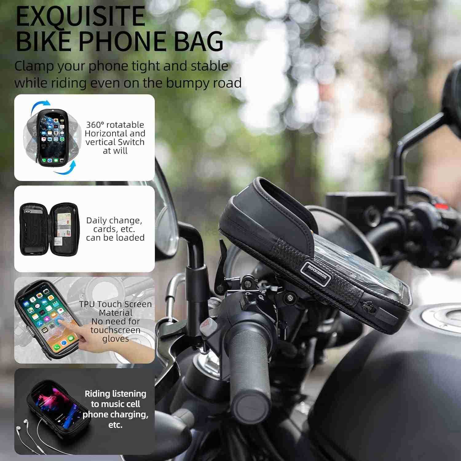 360 Rotatable Waterproof Phone Holder with Quick Release Touchscreen Storage Bag for Smartphones Under 7 Bicycle Accessories for Mountain Road Electri