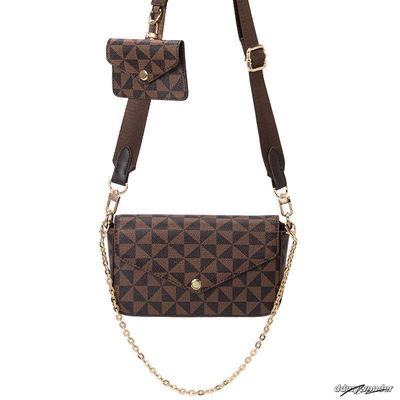 Lacel Urwebin New Bags Niche Design Women's Printed Plaid Chain Square Spring Summer Versatile Two-Piece Set Small Single Shoulder Crossbody Bag 