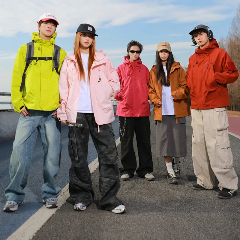 Pink Outdoor Camping Jacket Womens Autumn Loosefit Hooded Jackets Elegant Long Sleeve Fashionable Harajuku Bf Windbreaker Coat 250909