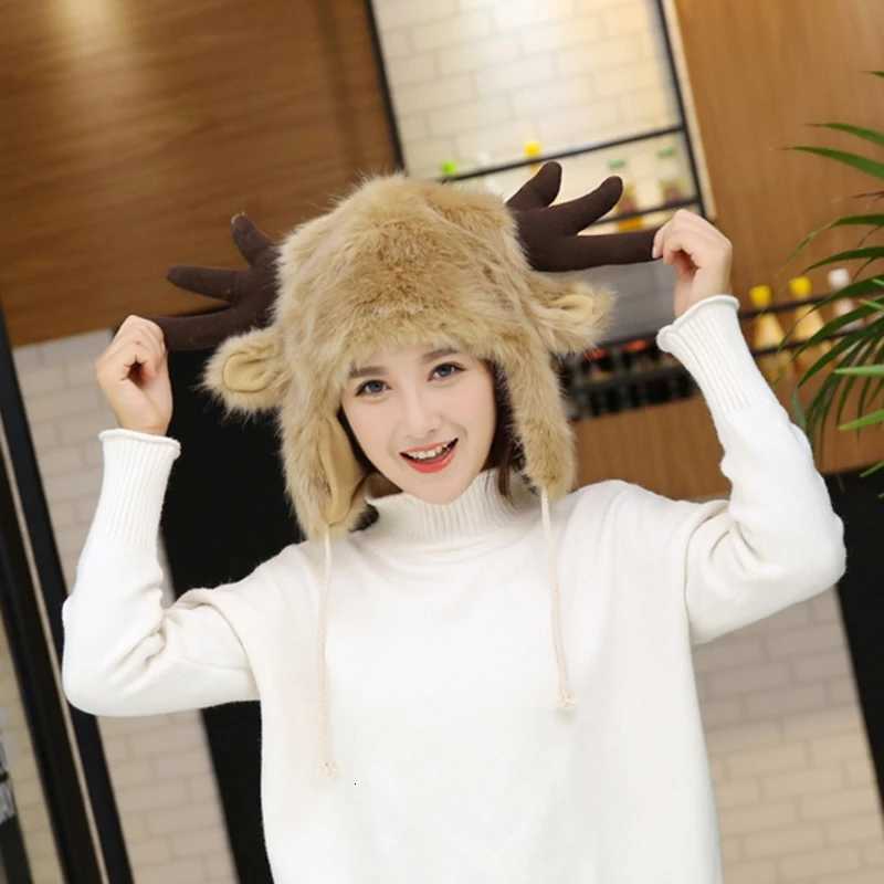 DXAE Women Faux Fleece Fuzzy Plush Winter Trper Hat Ski C Ear Fls Cold Weather Snow Ski Cute Antlers Horns Ears EarmuffXJ250910
