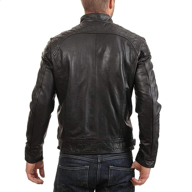 Men s Retro Leather Jacket Stand Collar Biker Slim fit MultiPocket Coat Autumn Winter Outwear 250910