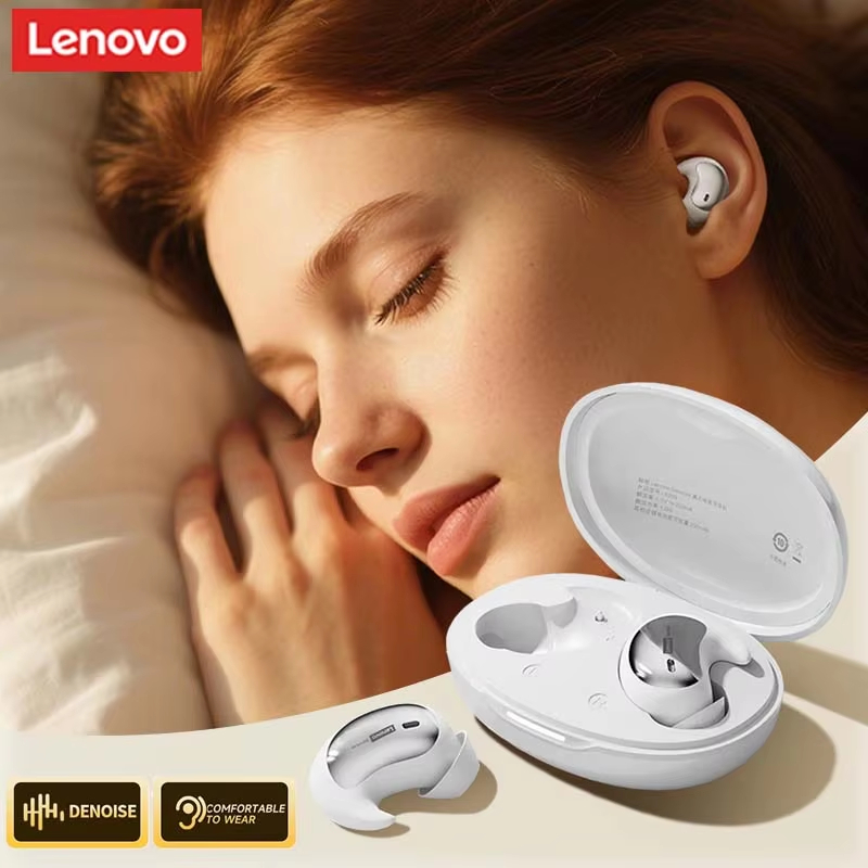 LenovoServices Sleep Invisible Wireless Mini Earphones Bluetooth 6.0 Stereo LE203 Headphones Long Endurance Noise Reduction with Mic