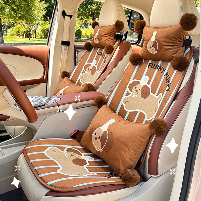 Fashion Cartoon Car Seat Cover Universal Personalized Striped Cute Puppy Print Seat Protector, Interior Decoration Fit Most Cars 250910