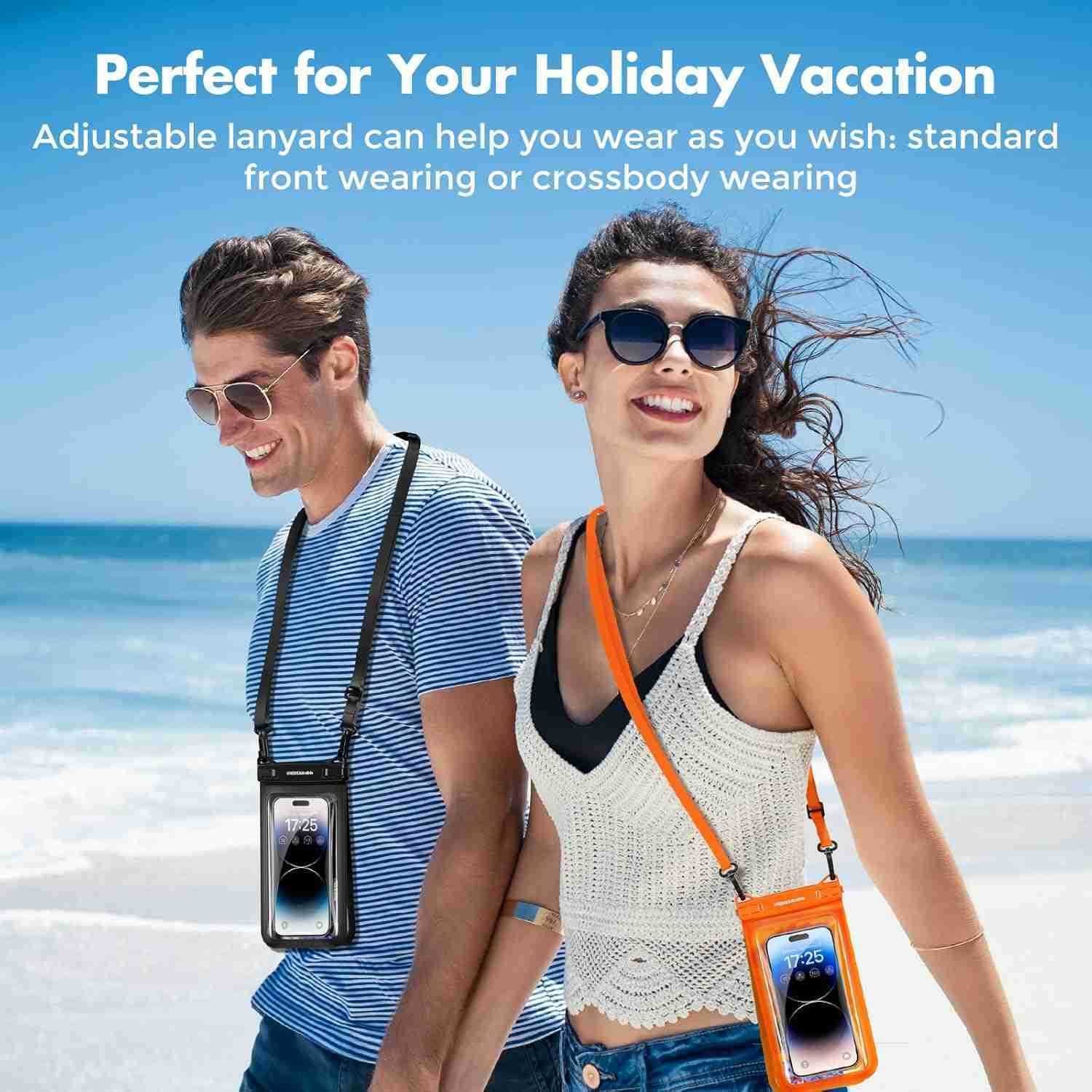 IPX8 Waterproof Phone Pouch 2Pack Double Space Waterproof Phone Case for iPhone 15 16 Pro Max up to 7 Cellphone Dry Bag with Lanyard for Vacation Beac