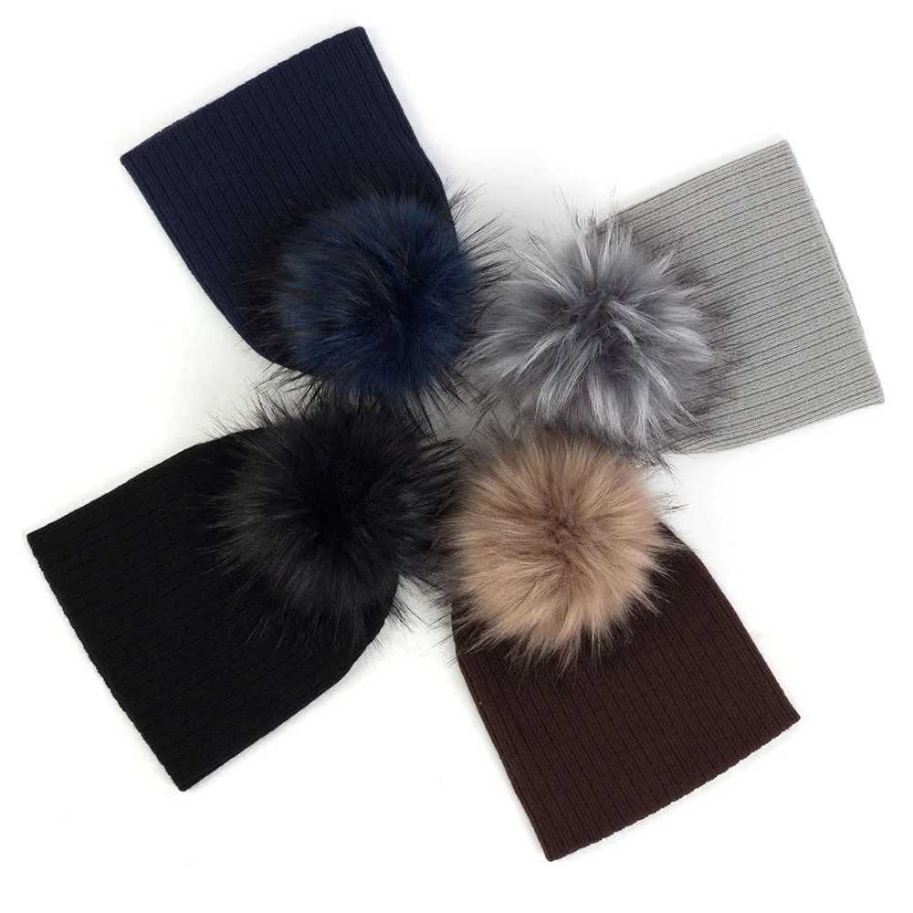 Geebro Fashion child baby Solid Color Ribbed Beanies hats With Faux fur pompom New Girls Boys Kids Soft Cute skully hatsXJ250910
