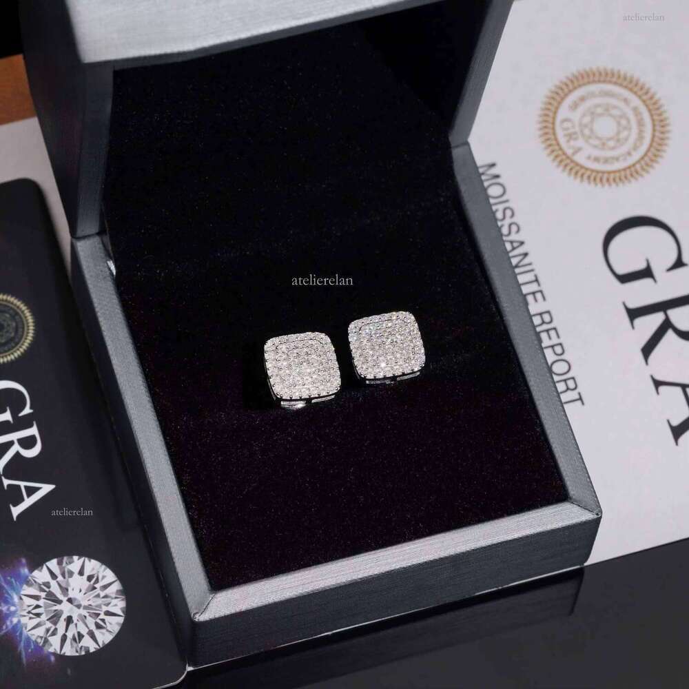 Classic Square Stud Earrings Jewelry With Moissanite Dia in Hypoallergenic Sterling Sier for Men Women