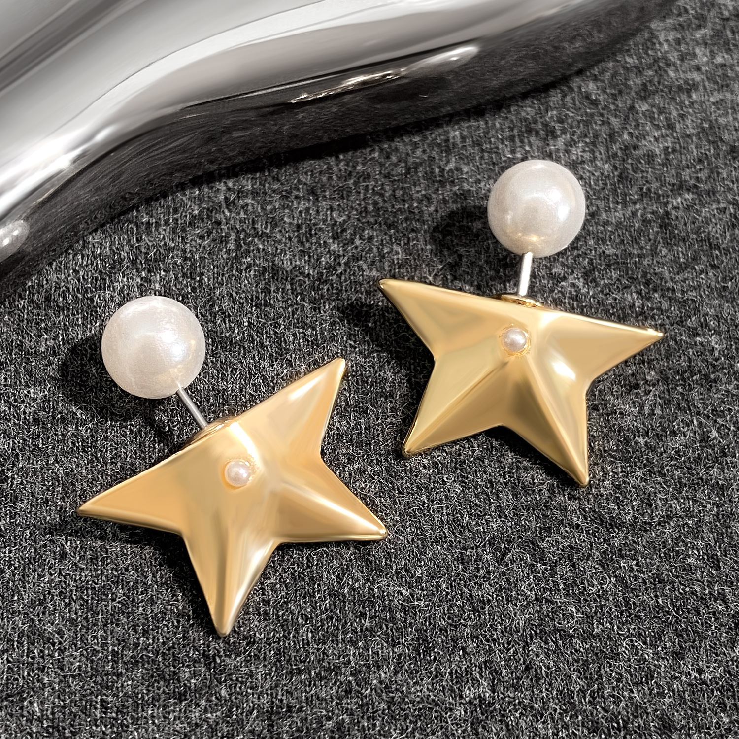 New Pearl-Studded Five-Pointed For Women, Simple Creative 3D Star Studs, Ins Style Minimalist Earrings