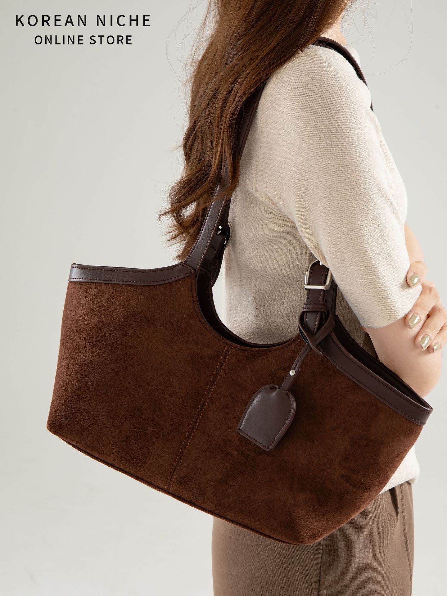 2025 Autumn/Winter New Suede Tote Bag for Women Large Capacity Korean Style Niche High-end Versatile Single Shoulder Bag Retro