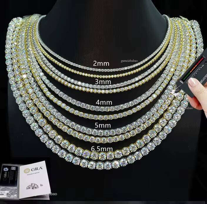 GRA Moissanite Tennis Chain-2mm/3mm/4mm/5mm/6.5mm Diameter