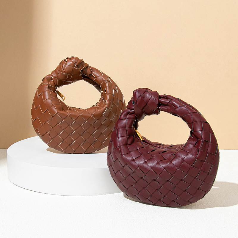 Woven Bag for Women, High-End Mini Handbag, Knotted Horn Bag, Handmade Plaid Handbag