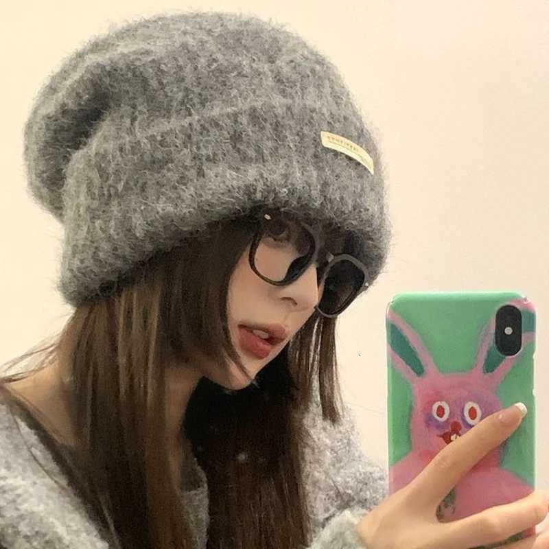 Wool Knitted Beanie Winter Warm Ear Fl C for Couple Oversized Slouchy Gray Unisex Thermal Cold WeatherXJ250910
