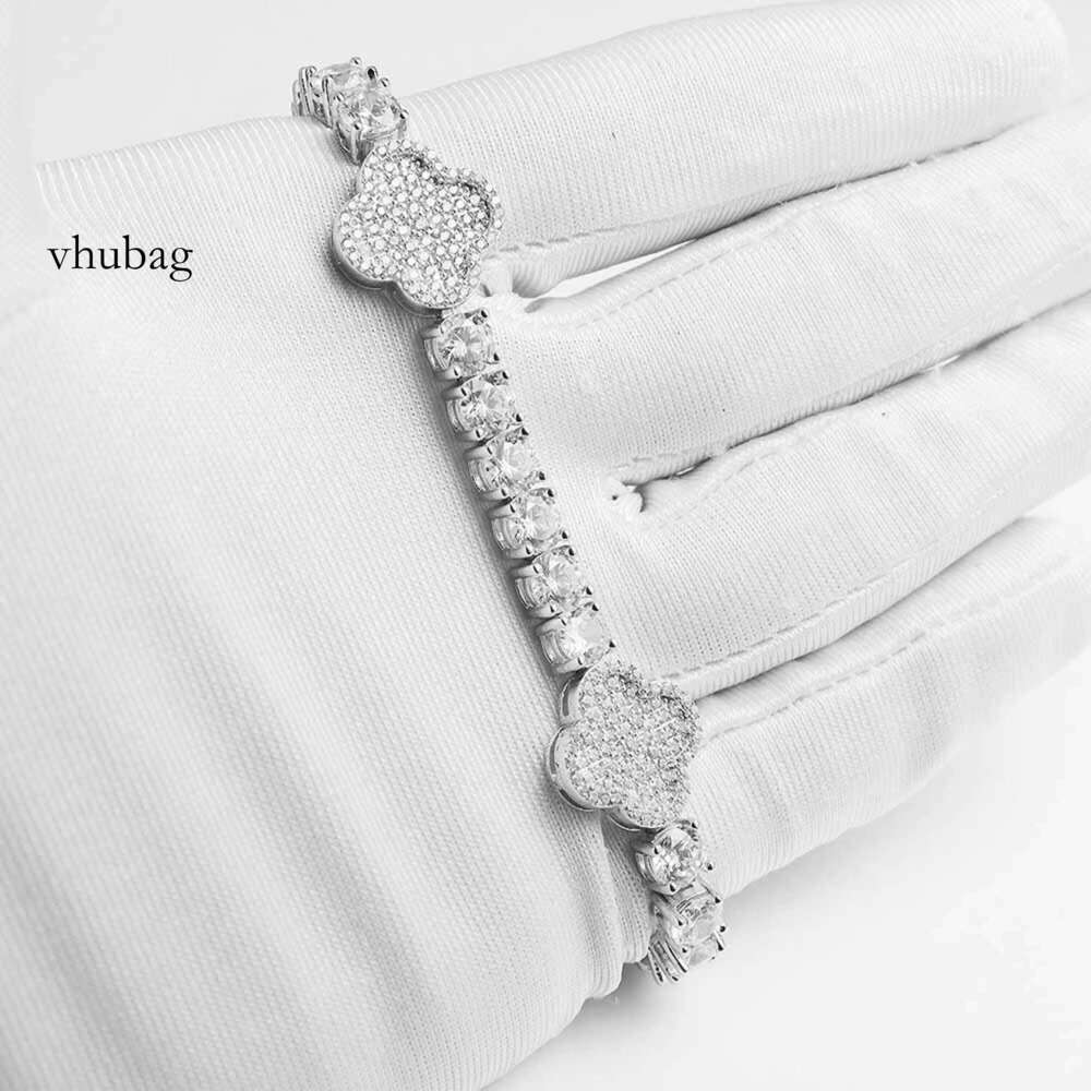 5MM Leaf Clover Bracelet 14K Gold Iced Out Jewelry for Women Elegant Gift with Sparkling Moissanite