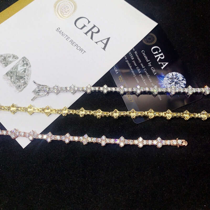 3mm VVS type cross tennis style ice crystal inlaid men's and women's morganite bracelet
