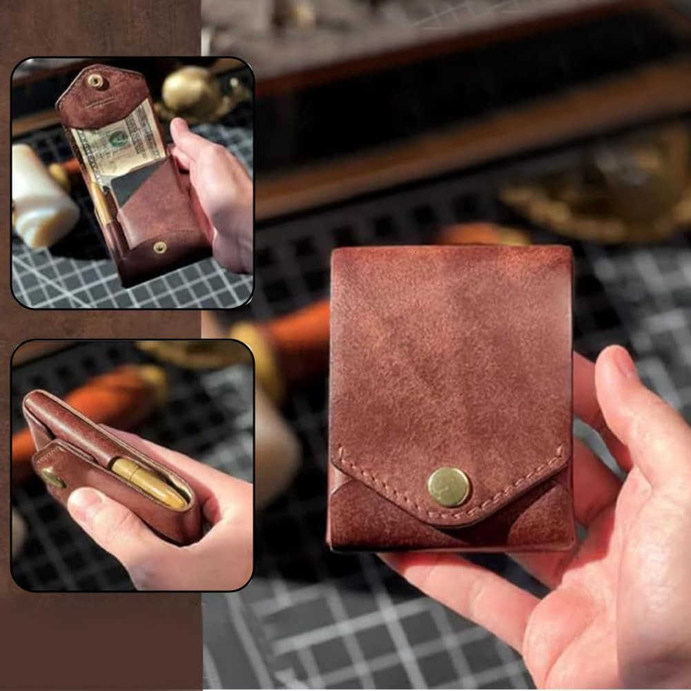 Compact Wallet Handmade Faux Leather Banknote Storage with Pen Slot Brown Slim Minimalist Bifold Card Holder for Men Daily Commuting Business TravZ250