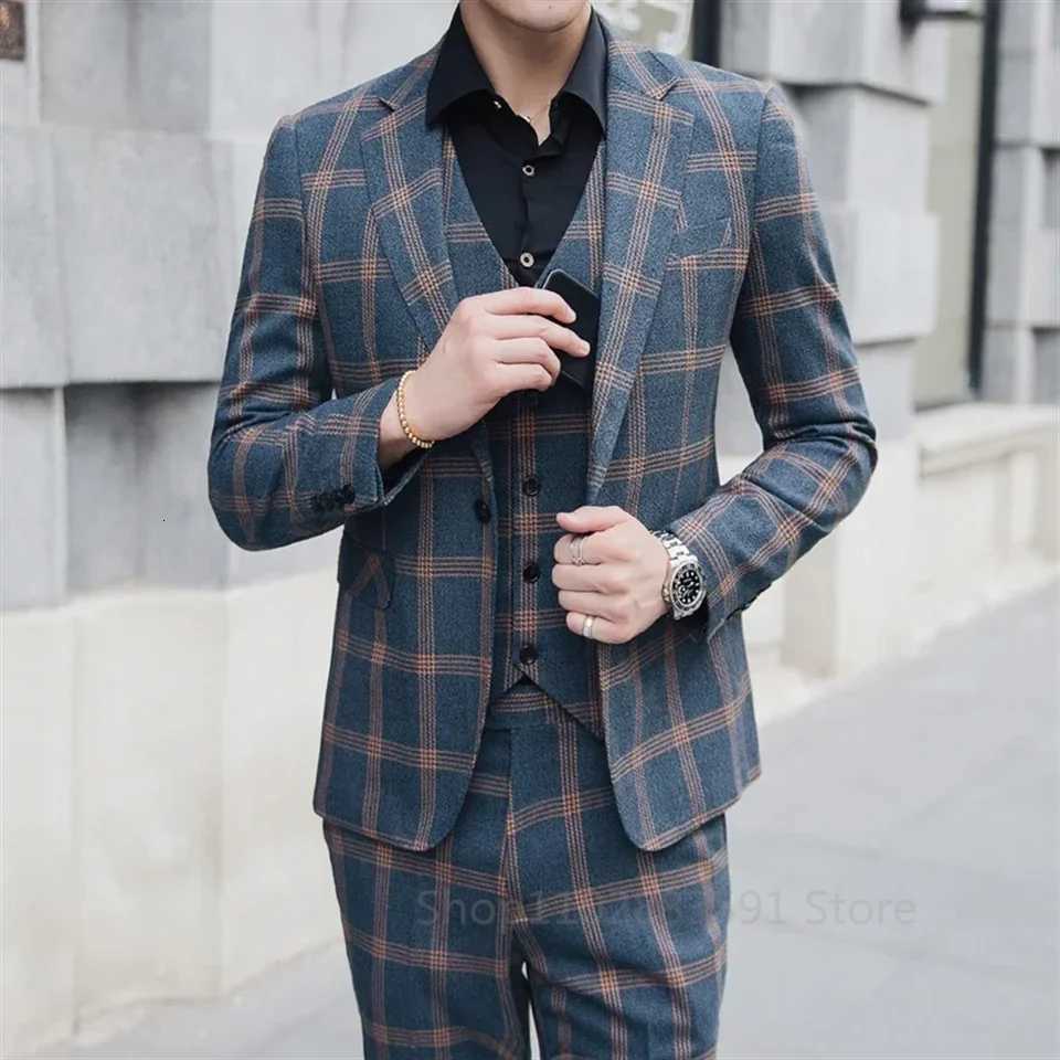 Coat Vest Pants 2024 Mens Fashion Boutique Stripes Wedding Suit Three Pieces Set Male Business Casual Blazers Jacket Trousers W250910