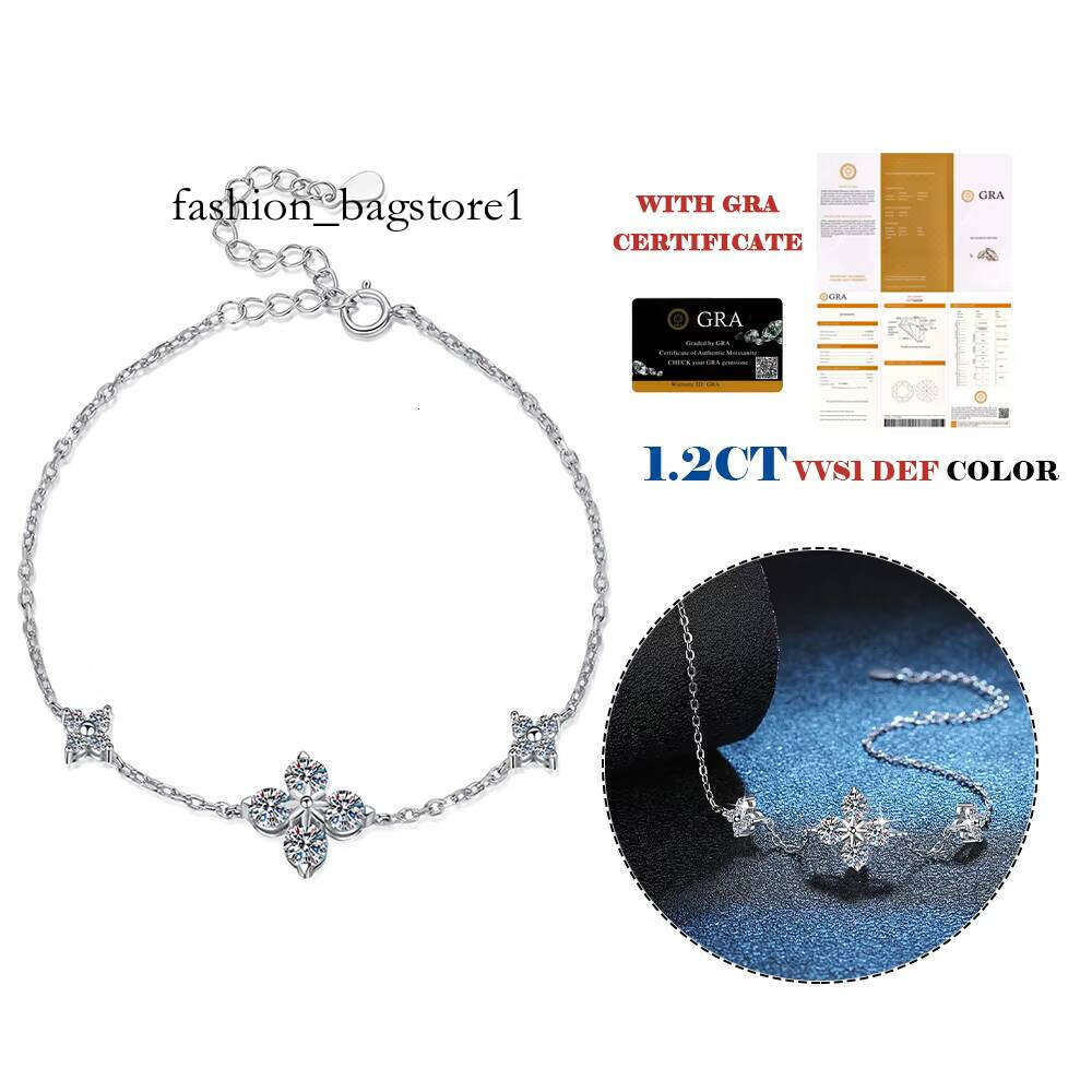 Fashion Fine Jewelry Lucky Four-Leaf Clover Dia Sterling Sier Moissanite Chain Bracelet