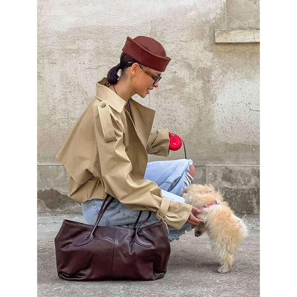Designer Clothing 2025 Ladies Vintage Cropped Trench Spring Autumn Lapel Jacket Women Streetwear Single Breasted Long Sleeve Top Female Chic Coat Luxu
