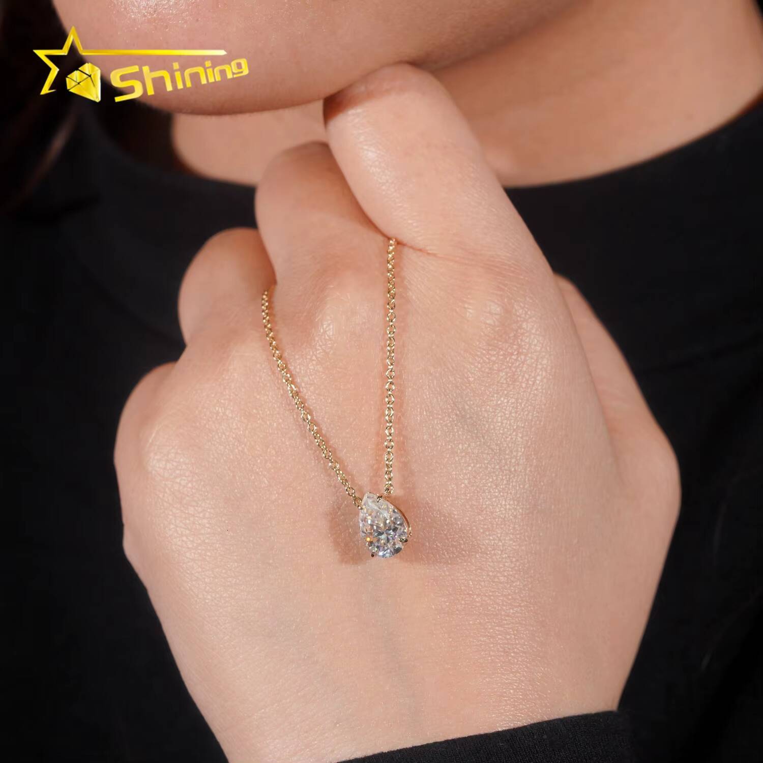Women Classic 1Moissanite Diamond Necklace 18 Yellow Gold IGI Report Lab Grown Diamond Pear Diamond Necklace