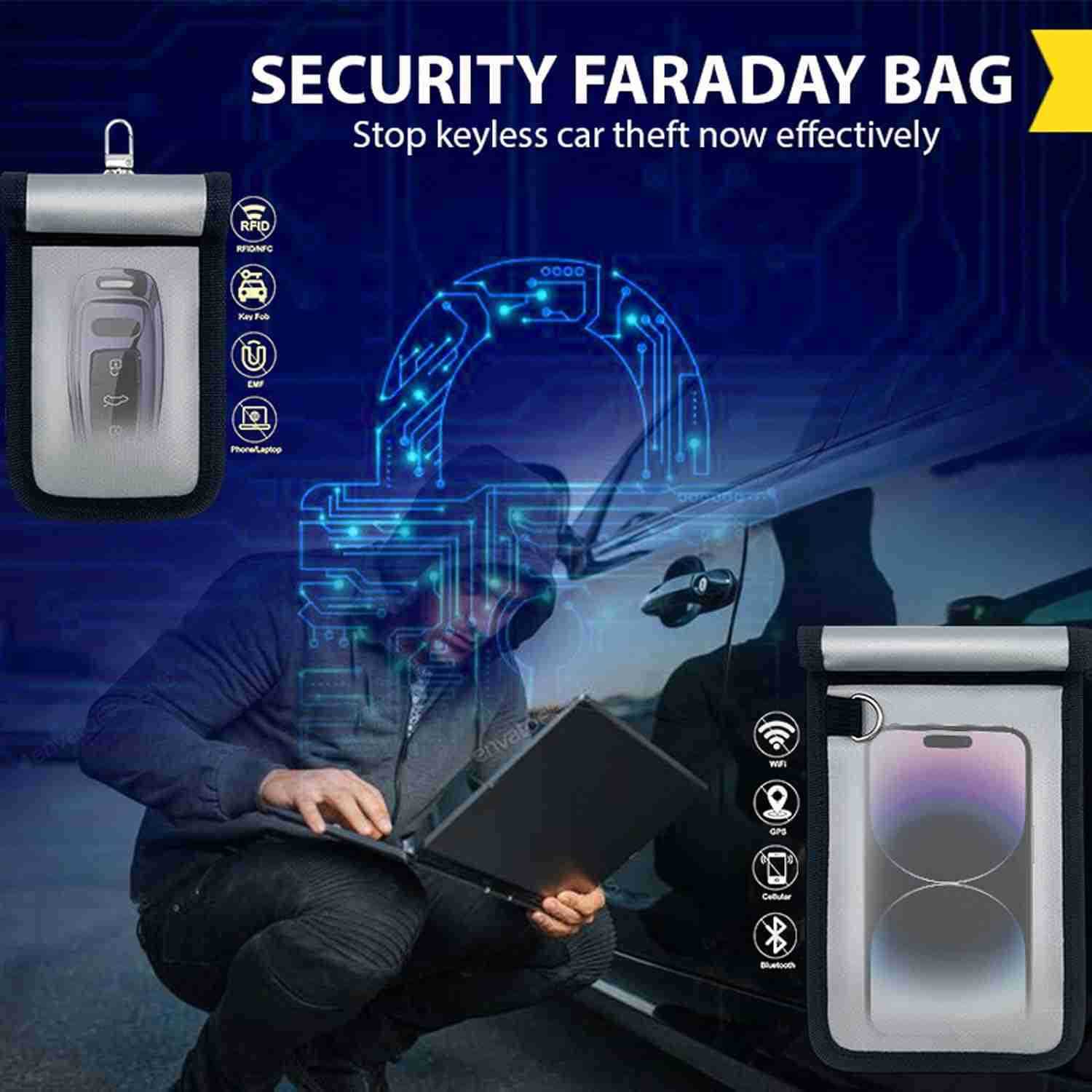 Bags 5 Pack Faraday Cage with Key Fob Protector Fireproof Waterproof Bag EMP Proof Signal Blocker AntiTheft RFID Blocking Pouch for Laptops Tablets Ph