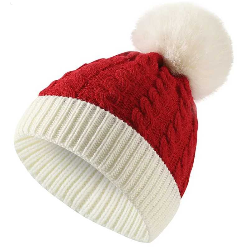 Unisex Winter Red And Green Patchwork Pompoms Knit Hat Christmas Hat For Women Men Christmas GiftXJ250910