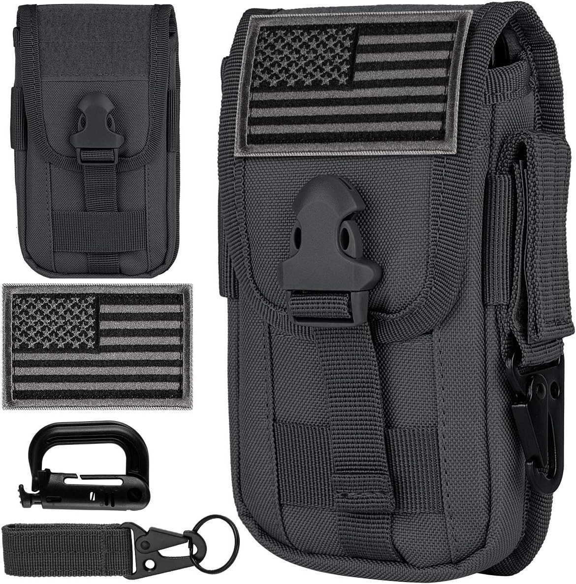 Tactical Cell Phone Holster Pouch Smartphone Pouch Cellphone Case Gadget Bag Molle Attachment Belt Holder Waist Bag for 4769 with US Flag Patch and Ge