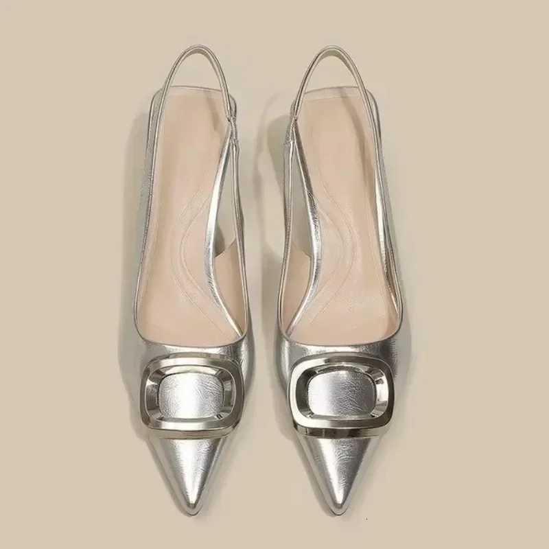 Shoes for Women 2024 Slingbacks Womens High Heels Fashion Dress Pumps Women Metal Decoration Pointed Toe Thin Heel Shoes Female W250910