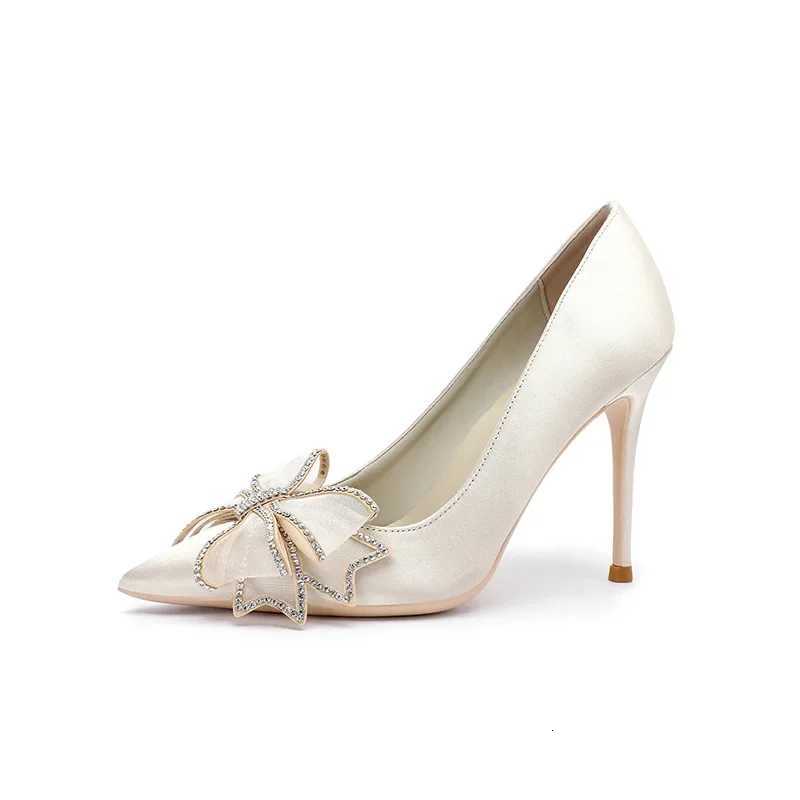 Womens High Heels Stiletto 2022 New FAshion Temperament Bow RhinESTone Pointed Wedding Shoes Bride Shoes Party Shoes W250910