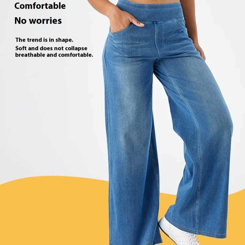 Womens New Large Size Denim WideLegged Trousers American HighWaisted Thin Straight Loose Casual Trousers Casual Jeans Z250910