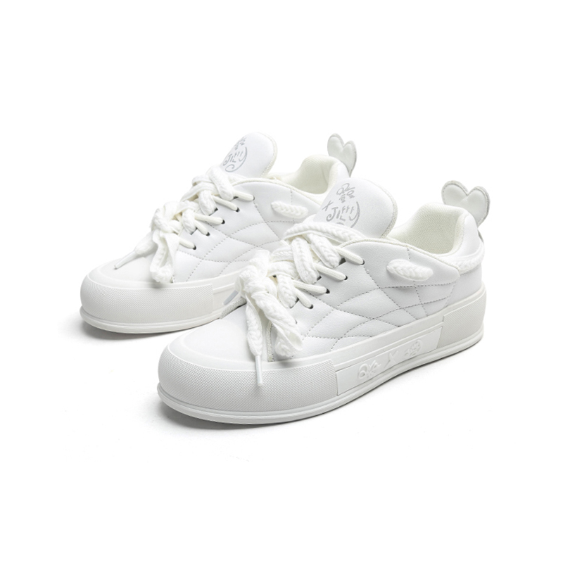 Jiffflyx Qingwantian Q.VONTON Women's Versatile White Shoes Thick Sole Height Increasing Casual Sports Sneakers