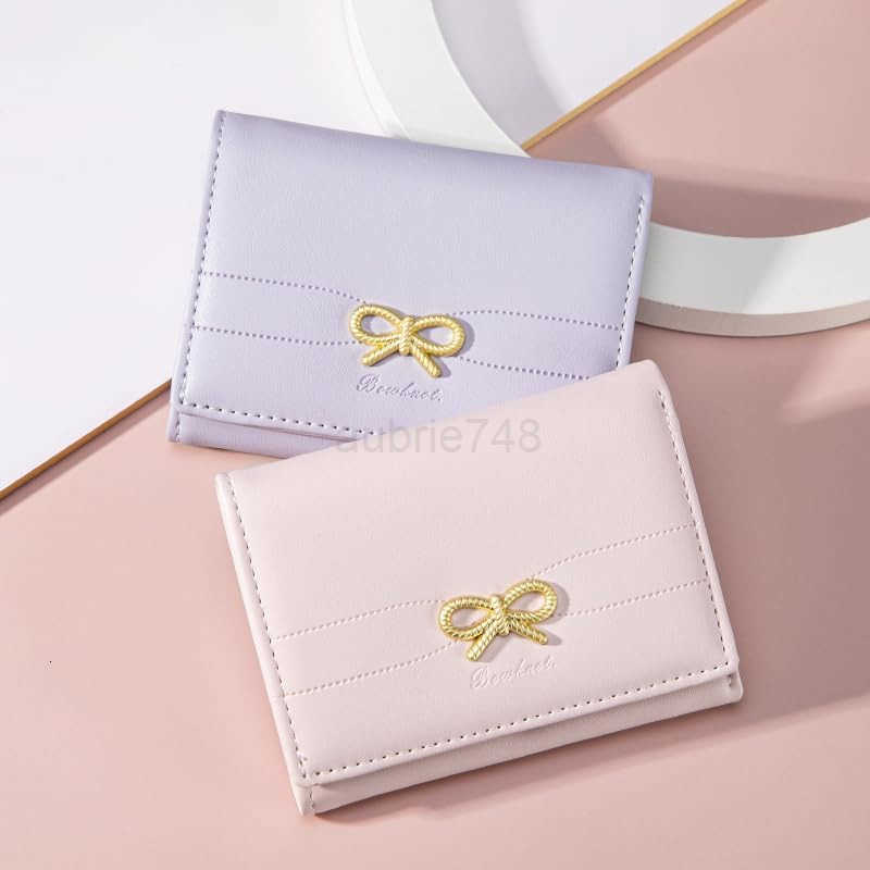 Cute Wallet Coquette Bow Small Wallet Trifolded Aesthetic Bifold RFID Blocking Card Holder Leather Mini Short Coin Purse with ID Window for Women Girl
