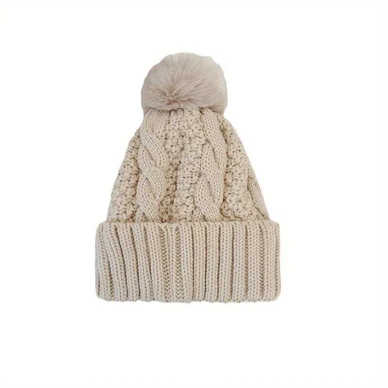 Winter Windproof Knitted Hat with Pp Solid Color Thick Plover Beanie for Wen Girls Cold Weather Protection G250910