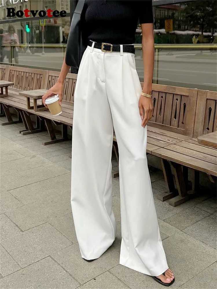 Botvotee Office Highwaisted Wideleg White Suit Pants Womens 2025 Fall Loose and Drape Casual Straight Mopping Black Trousers Z250910