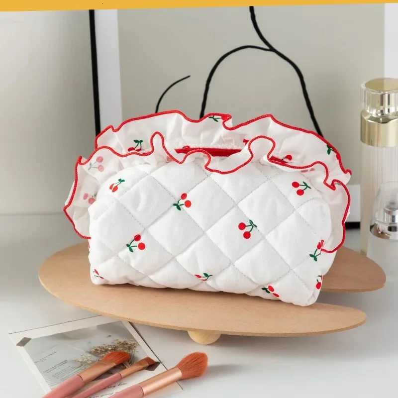 Small Fresh Fragrant Cherry Makeup Bag Creative Curled Skincare Storage Bag Cherry Wash Cosmetic Storage Bag for Women GirlXJ250910