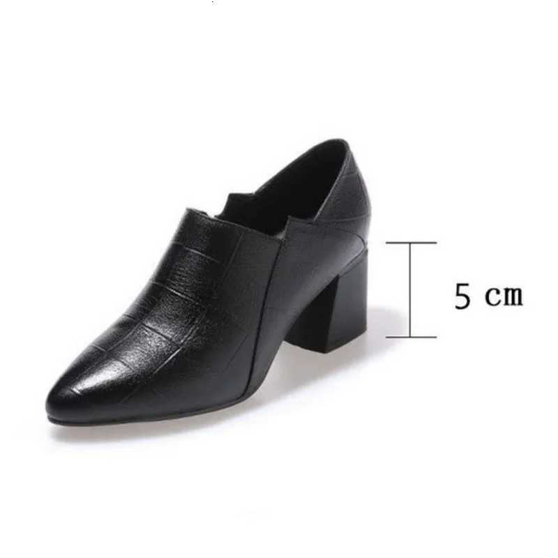 Highheeled Shoes Womens 2025new Allmatch Thickheeled Pointed Leather Shoes Midheeled Black Professional Shoe Womens Shoes W250910