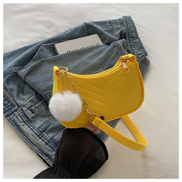 Solid Color Free Shipping Pom Pom Women S Bag Summer New Luxury Bag Fresh Felt Underarm Bag Embossed Fashion Single Shoulder Stylish Small Designer Ba