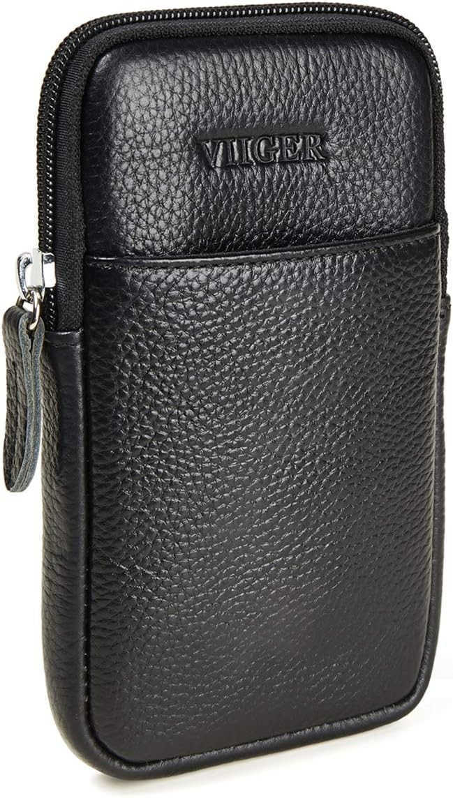Leather Cell Phone Pouch Cellphone Belt Clip Holster Compatible with iPhone 16 Pro Max 15 Pro Max with Phone Case Dual Pocket Universal Smartphone Bel