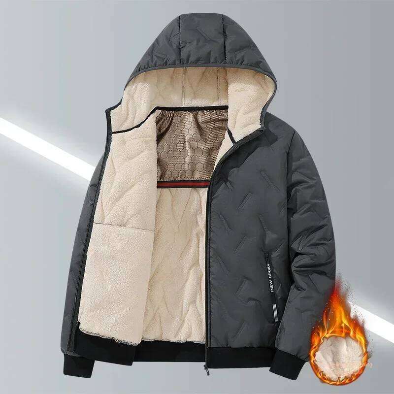 2024 Mens Imitation Wool Cotton Jacket Thick Warm Plus Size Loose Casual Versatile Solid Color Simple Fleece Hooded Coats Men