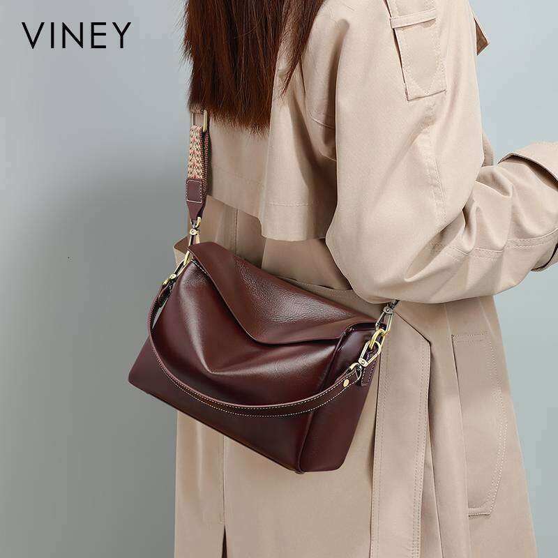 VINEY Ladies 2025 New Messenger Women's Large Capacity High-Grade Genuine Leather Shoulder Pillow Bag