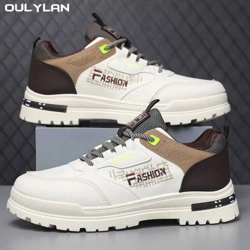 2025 Summer Men's Shoes Sports Sneakers Casual Board Shoes Breathable Leather Thick-sol ed Walki ng Shoes