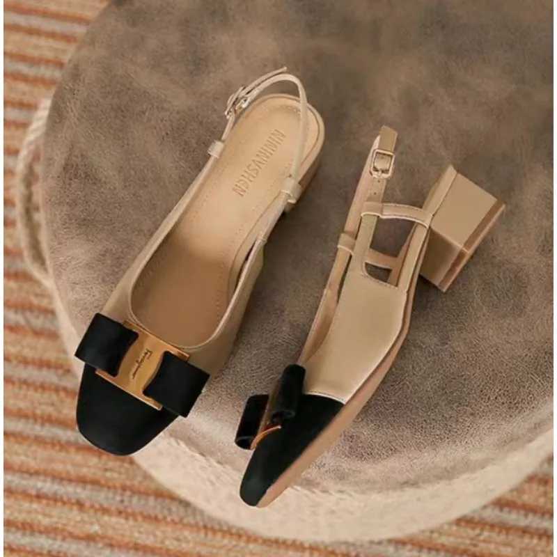 Luxury New Womens Sandals Elegant Medium Heel Toe Mules Comfortable Office Womens Shoes Buckle Heels Women Pumps W250910