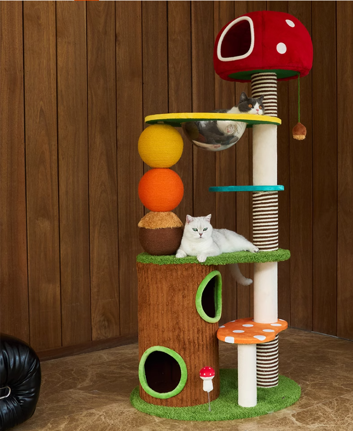 Cat-Friendly Play Structure - Mushroom Design W/Scratch Surface for Cats