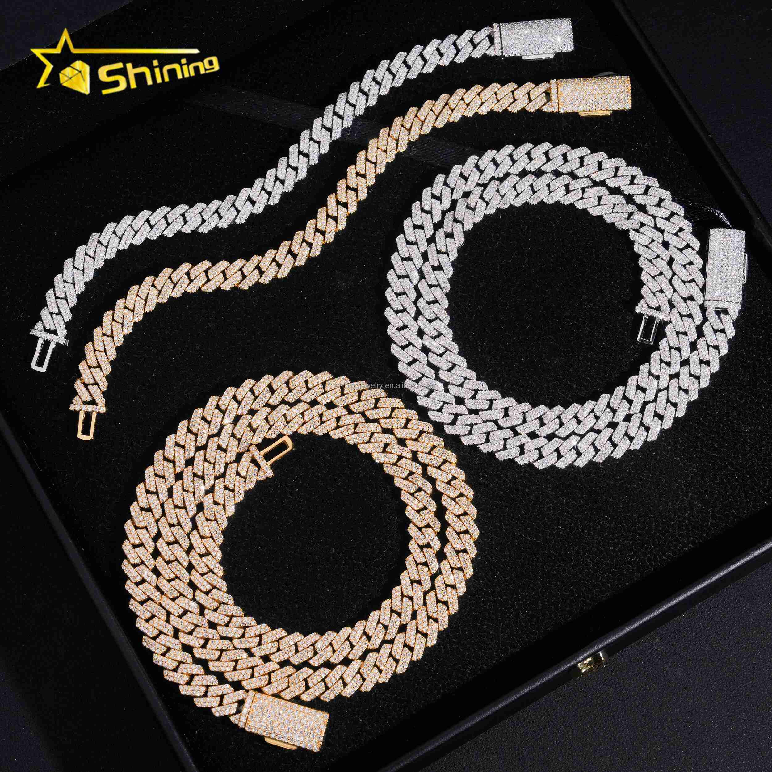 Bulk Stock Wholesale Price Prong Setting GRA Certificate S925 8mm Iced Out VVS Moissanite Miami Cuban Link Chain Bracelet Set