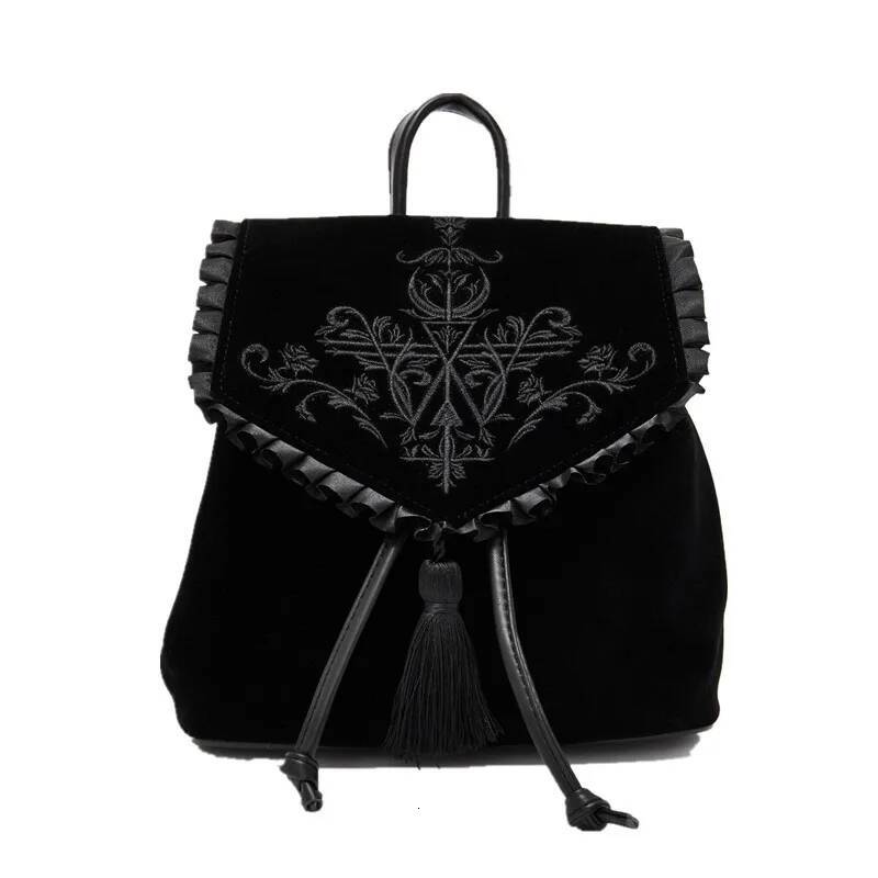 Dark Haruku Veet Witch Gothic Magic Embroidery Black Punk Rock Style Ladies Backpack Travel Shoulder Bag high-quality