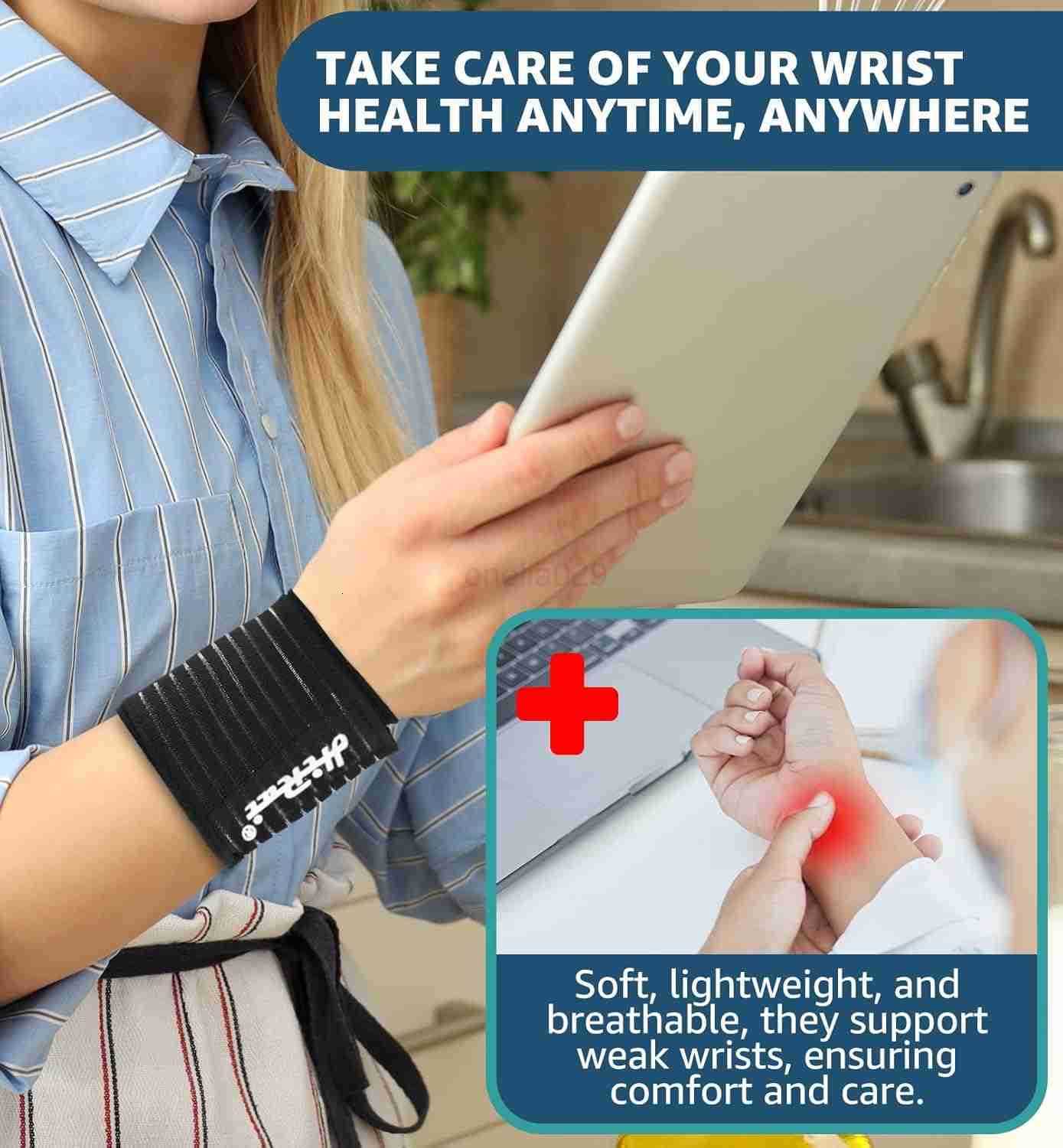 2Pack HighElastic Wrist Support Straps Wrist Compression Bandage Wrist Wraps Wristbands for Carpal Tunnel Arthritis Tendonitis Weightlifting Tennis Ba