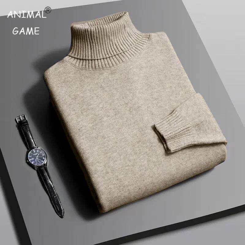 Autumn Mens High Quality Knitted Turtleneck Sweater Slim Fit Long Sleeve Anti-pilling Pullover Solid Color Trend Men Streetwea dongdumaoyi