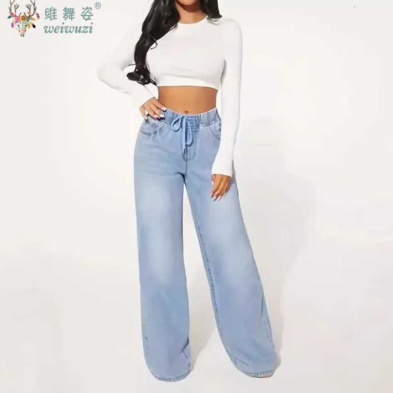 Wide Leg Denim Pants JEANS for Women Vintage FloorLength High Waist Pants Drawstring Practical Causal Streetwear Wash Trousers Z250910